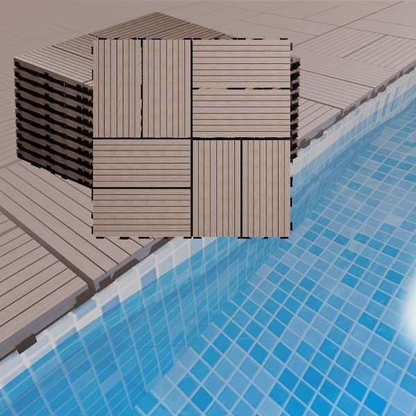 1 ft. x 1 ft. x 0.8 in. Waterproof Slat Composite Deck Tile for Patio Garden Poolside in Coffee (Pack of 20 Tiles)