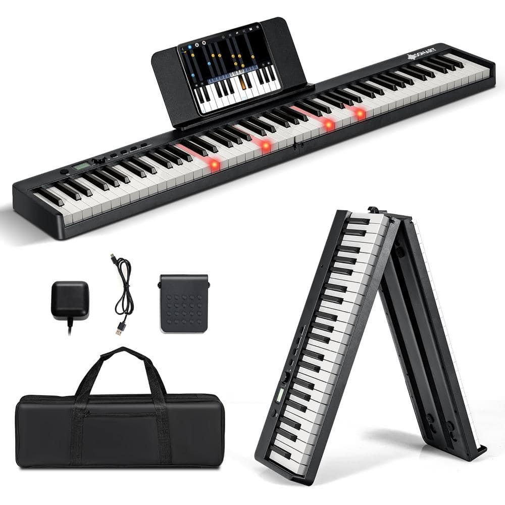 Costway 88-Key Folding Electric Lighted Piano Full Size Portable Keyboard Black MU10090US-DK - The Home Depot