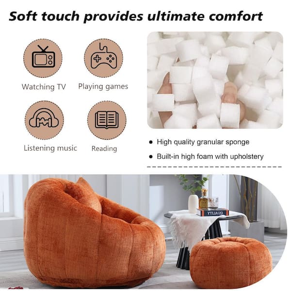 HOMEFUN Modern Orange Chenille Pumpkin Shape Bean Bag Accent Chair