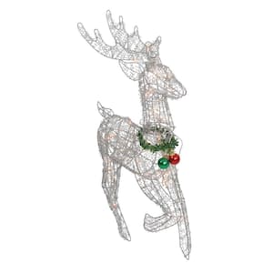25 in. Lighted Silver Sisal Prancing Reindeer Christmas Outdoor Decoration