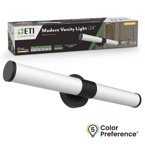 ETI LIGHTING 24 in. 1-Light Modern Matte Black LED Vanity Light Fixture, Selectable CCT 2700K-5000K, 1600 Lumens, 25-Watt