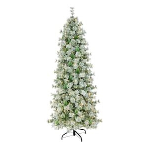 7.5 ft. Snowy Bottle Brush Slim Artificial Christmas Tree with Clear Lights