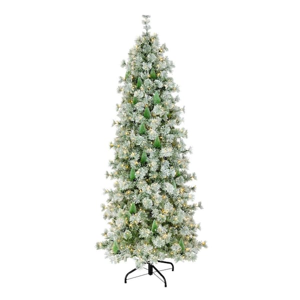 Unbranded 7.5 ft. Snowy Bottle Brush Slim Artificial Christmas Tree with Clear Lights