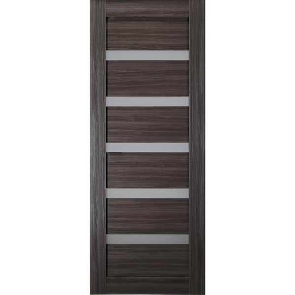Leora 28 in. W x 80 in. No Bore 5-Lite Solid Core Frosted Glass Gray Oak Finished Wood Composite Interior Door Slab
