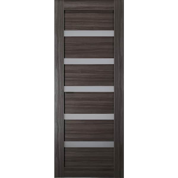 Belldinni Leora 36 in. W x 80 in. No Bore 5-Lite Solid Core Frosted Glass Gray Oak Finished Wood Composite Interior Door Slab