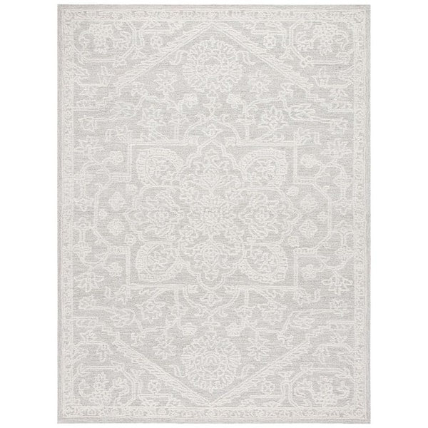 Ebony 8 ft. x 10 ft. Ivory/Gray Oversized Medallion Floral Area Rug
