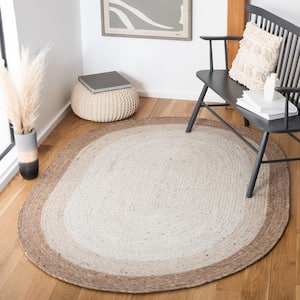 Braided Beige/Ivory 6 ft. x 9 ft. Oval Solid Area Rug