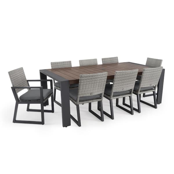 RST BRANDS Milo Grey 9-Piece Wicker Outdoor Dining Set with Sunbrella Charcoal Grey Cushions