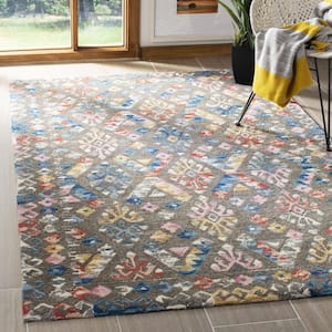 Micro-Loop Grey/Blue 5 ft. x 5 ft. Native American Square Area Rug