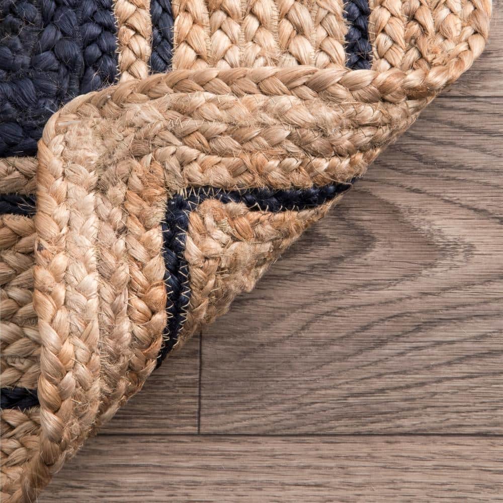 Navy and Natural Braided Jute Reversible Area Rug