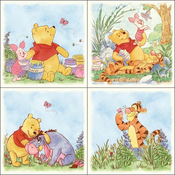 Disney 11.5 in. x 11.5 in. Multicolored Lazy Daze Pooh Wall Decal (4-Piece)-DISCONTINUED