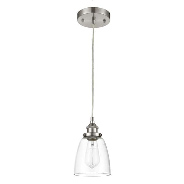 Camberly 1-Light Satin Nickel Pendant with Clear Glass Shade