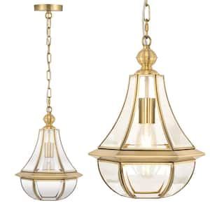 14.37 in. 60-Watt 1 Light Polished Brass Pendant Light with Clear Glass Shade Adjustable Hanging Chain No Bulbs Included