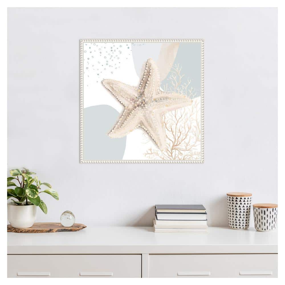 Ocean Oasis Starfish Coastal Canvas Wall Art with White Frame