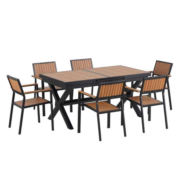 FreedomFlex Outdoor Dining Set:Extendable Table 62.9-82.6" with 6 Chairs,Personalized Arrangement in Stylish Black Frame