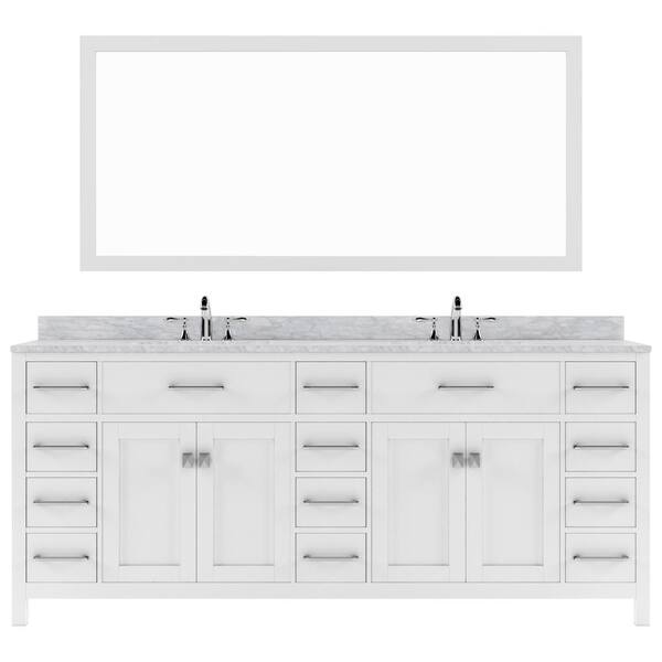 Virtu USA Caroline Parkway 78 in. W x 22 in. D x 34 in. H Double Sink Bath Vanity in White with Marble Top and Mirror