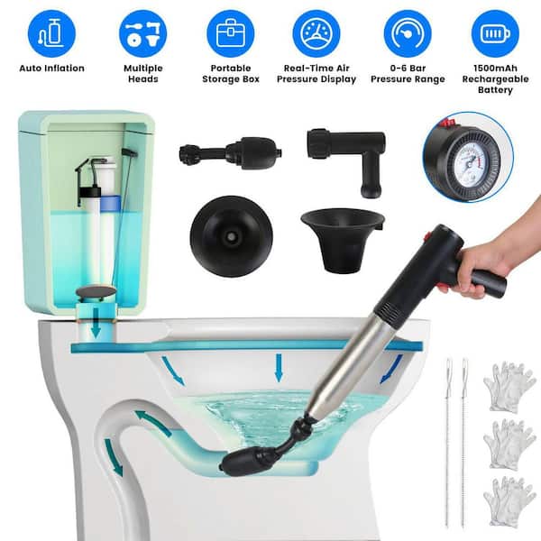 High Pressure Toilet Air Plunger Kit – Air Drain Blaster – ABS/Stainless/PVC