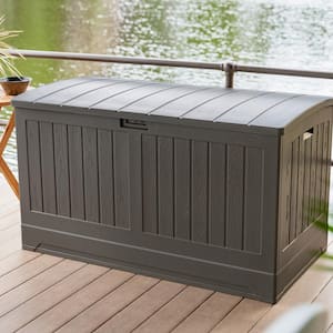 Patio Chic 123 Gal. Resin Basket Weave Patio Cabinet in Brown