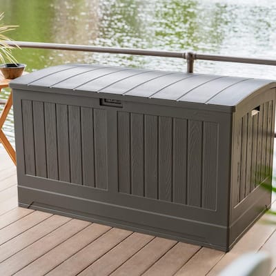 Hampton Bay 73 Gal. Grey Resin Wicker Outdoor Storage Deck Box with  Lockable Lid HBDB73G-SL - The Home Depot