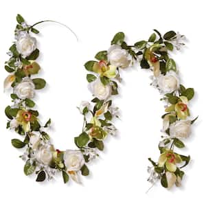 72 in. Artificial White Rose and Calla Lily Garland