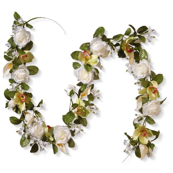 National Tree Company 72 in. Artificial White Rose and Calla Lily Garland