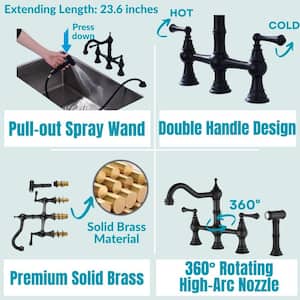 Double-Handle Pull Down Sprayer Kitchen Faucet with Side Spray in Matte Black