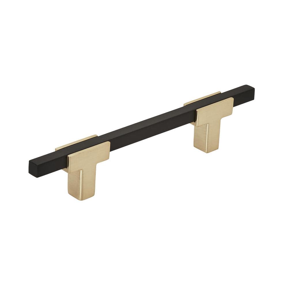 Urbanite 3-3/4 in. (96mm) Modern Brushed Gold/Matte Black Bar Cabinet Pull