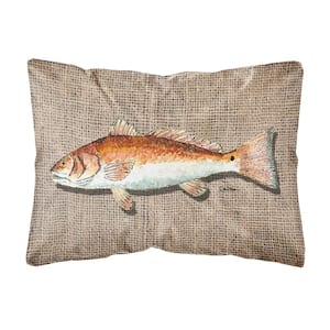 12 in. x 16 in. Multi-Color Lumbar Outdoor Throw Pillow Red Fish