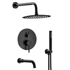 Double Handles 3-Spray 10 in. Wall Mount Shower Head Tub and Shower Faucet in Matte Black (Valve Included)