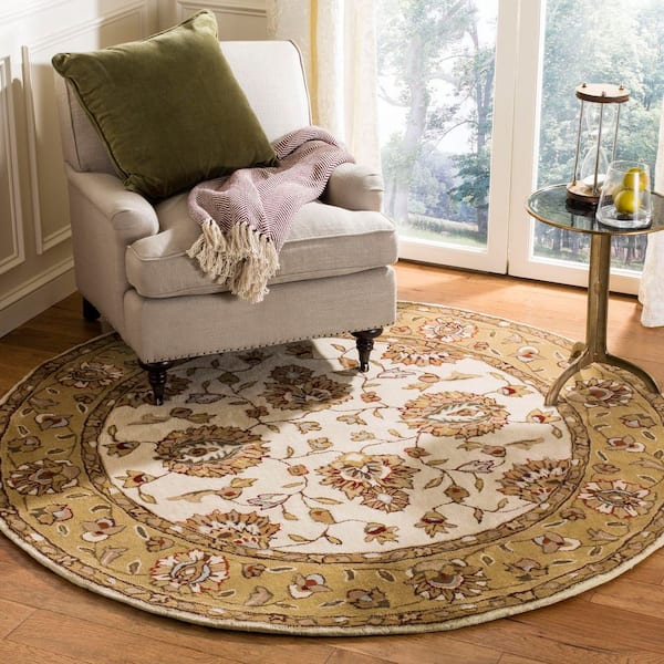 Total Performance 8 ft. x 8 ft. Ivory/Beige Floral Border Round Area Rug