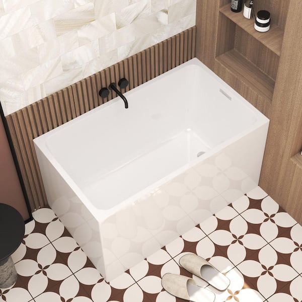 47 in. x 28 in. Acrylic Rectangular Freestanding Soaking Bathtub in Glossy White with Overflow Japanese Soaking Tub
