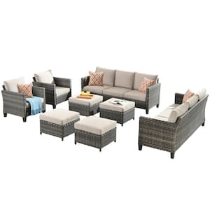 New Vultros Gray 8-Piece Wicker Outdoor Patio Conversation Seating Set with Beige Cushions