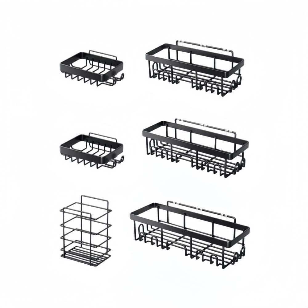 No Drilling Wall-Mounted Shower Shelves Rack with Soap Holder for Bathroom Kitchen and Home Decor, Black (6-Pack) price history on PriceWatchPro
