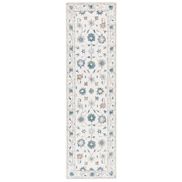 SAFAVIEH Aspen Ivory/Blue 2 ft. x 8 ft. Floral Runner Rug