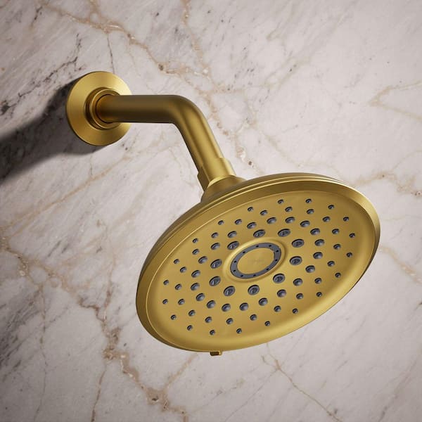 Cursiva 3-Spray Patterns 6.75 in. Wall Mount Fixed Showerhead in Vibrant Brushed Moderne Brass