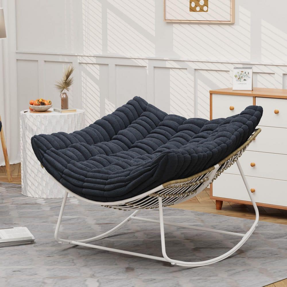 Patio Metal Outdoor Rocking Chair with Dark Gray Cushion, Elizabeth Indoor 