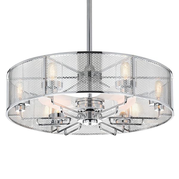 Warehouse of Tiffany Shilroe 32 in. Chrome Indoor Remote Controlled Fandelier with Light Kit