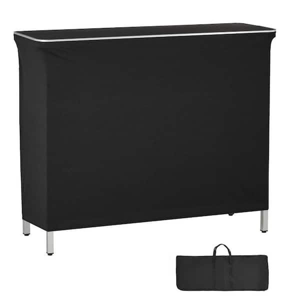 Folding Portable Bar Table, Includes Carry Bag, Storage Shelf, and Removable Skirt, Easy Setup, 43.3 x 15.2 x 34.8 in.