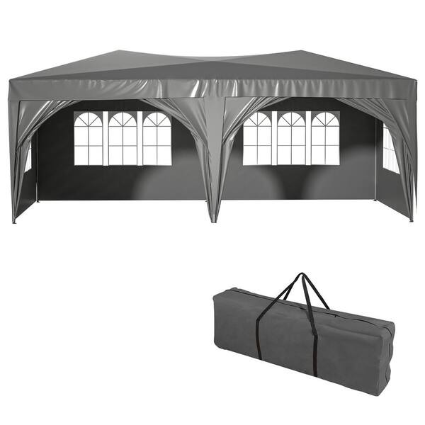 Wiilayok 10 ft. x 20 ft. Grey Pop Up Canopy Tent with 6 Removable Sidewalls and 4 Windows