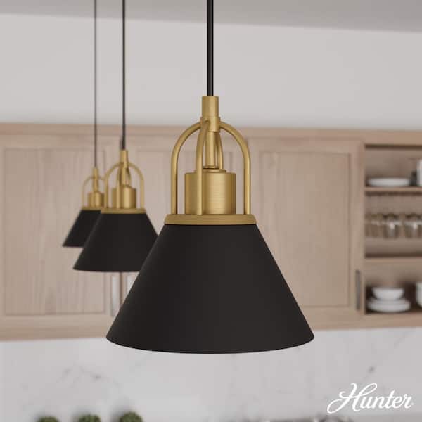 Hunter Carrington Isle 60-Watt 1-Light Matte Black Mini- Pendant Light with Metal Shade, No Bulbs Included