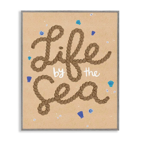 Stupell Industries Life By Sea Nautical Rope by Deborah Curiel Gray Framed Coastal Giclee Art Print 14 in. x 11 in.