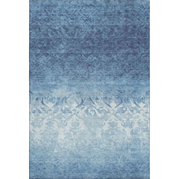 Mayfield Premium Machine Washable Abstract AMF1959 Denim 5 ft. x 7 ft. 6 in. Area Rug