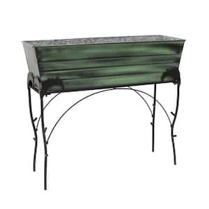 30 in. H Rectangular Classic Green Galvanized Steel Indoor Outdoor Large Flower Box with Black Wrought Iron Flora Stand
