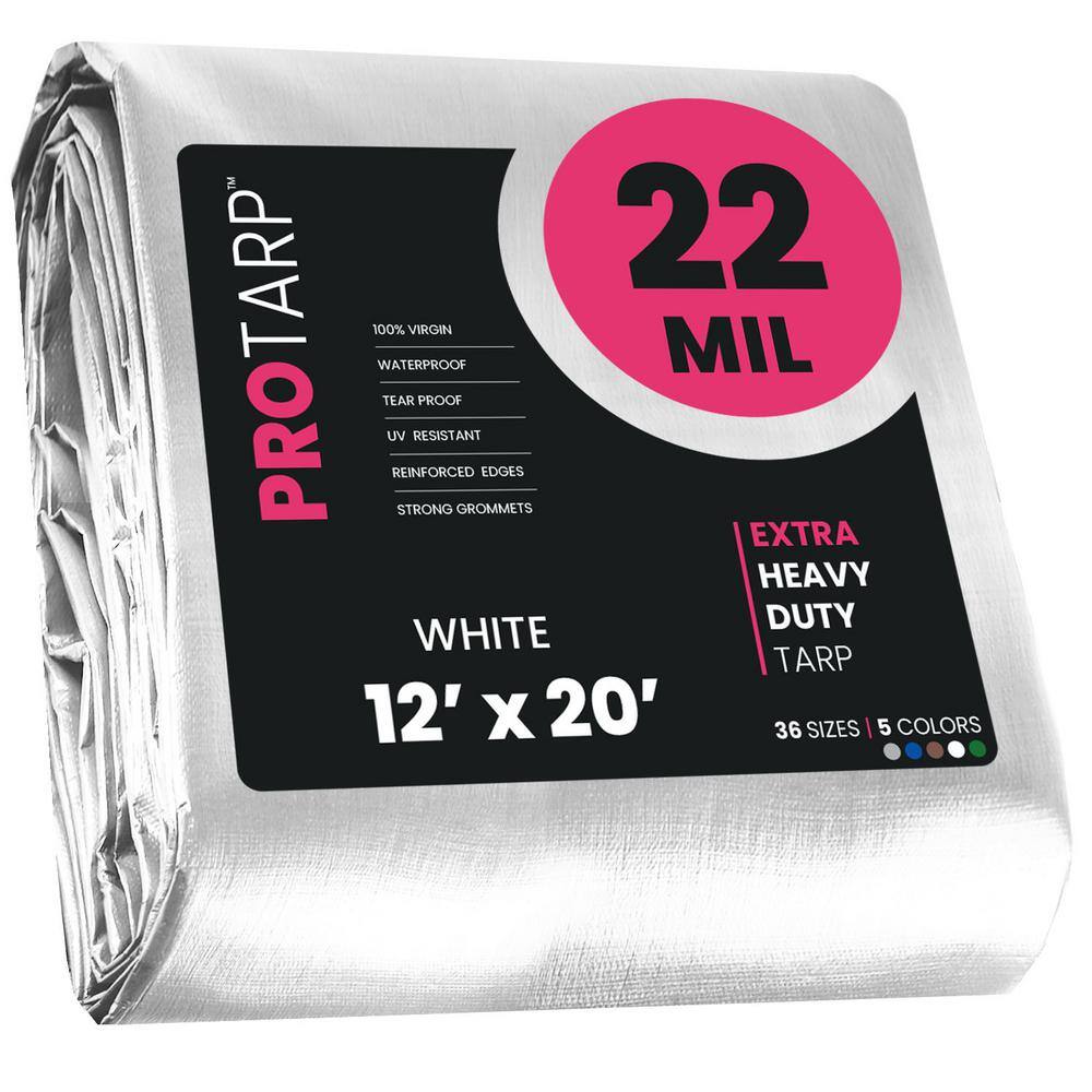 PROTARP 12 Ft X 20 Ft White Polyethylene Heavy Duty 22 Mil Tarp 