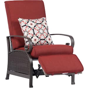 Madrid Wicker Outdoor Adjustable Recliner with Red Cushions, All-Weather Wicker, Thick Cushions