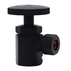 Round Handle Angle Stop Shut Off Valve, 1/2 in. IPS Inlet with 3/8 in. Compression Outlet, Matte Black