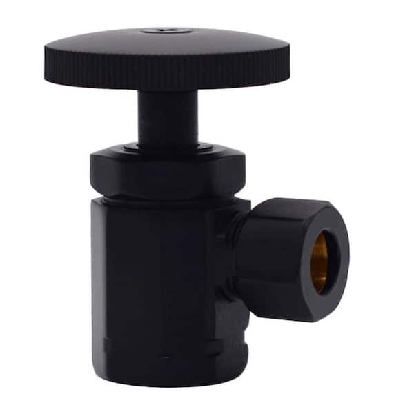 Westbrass Round Handle Angle Stop Shut Off Valve, 1/2 in. IPS Inlet with 3/8 in. Compression Outlet, Matte Black