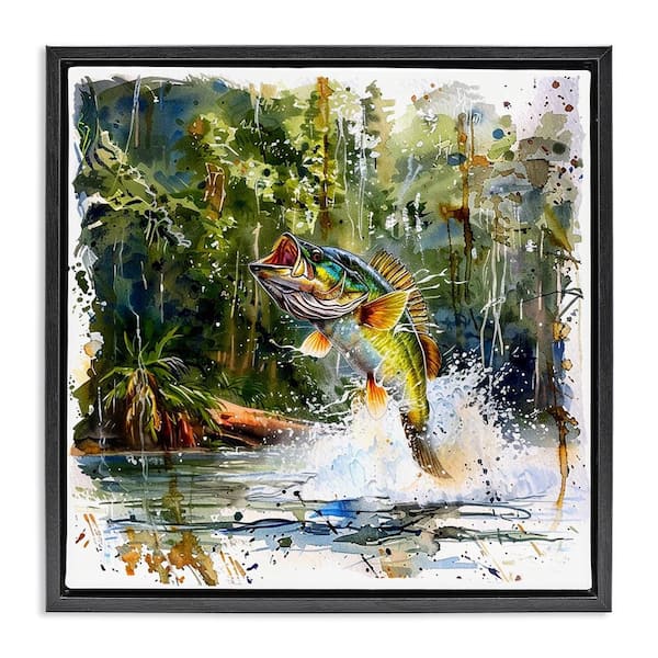 Stupell Industries Jumping Bass Splash by LSR Design Studio Black Floater Frame Animal Graphic Art Print 18 in. x 18 in.