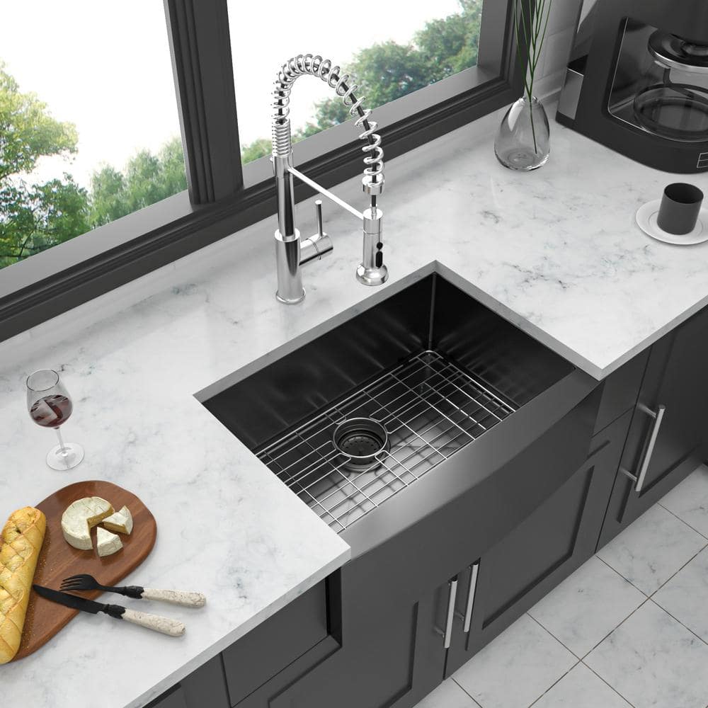 Gunmetal Black 24" Stainless Steel Farmhouse Apron-Front Kitchen Sink