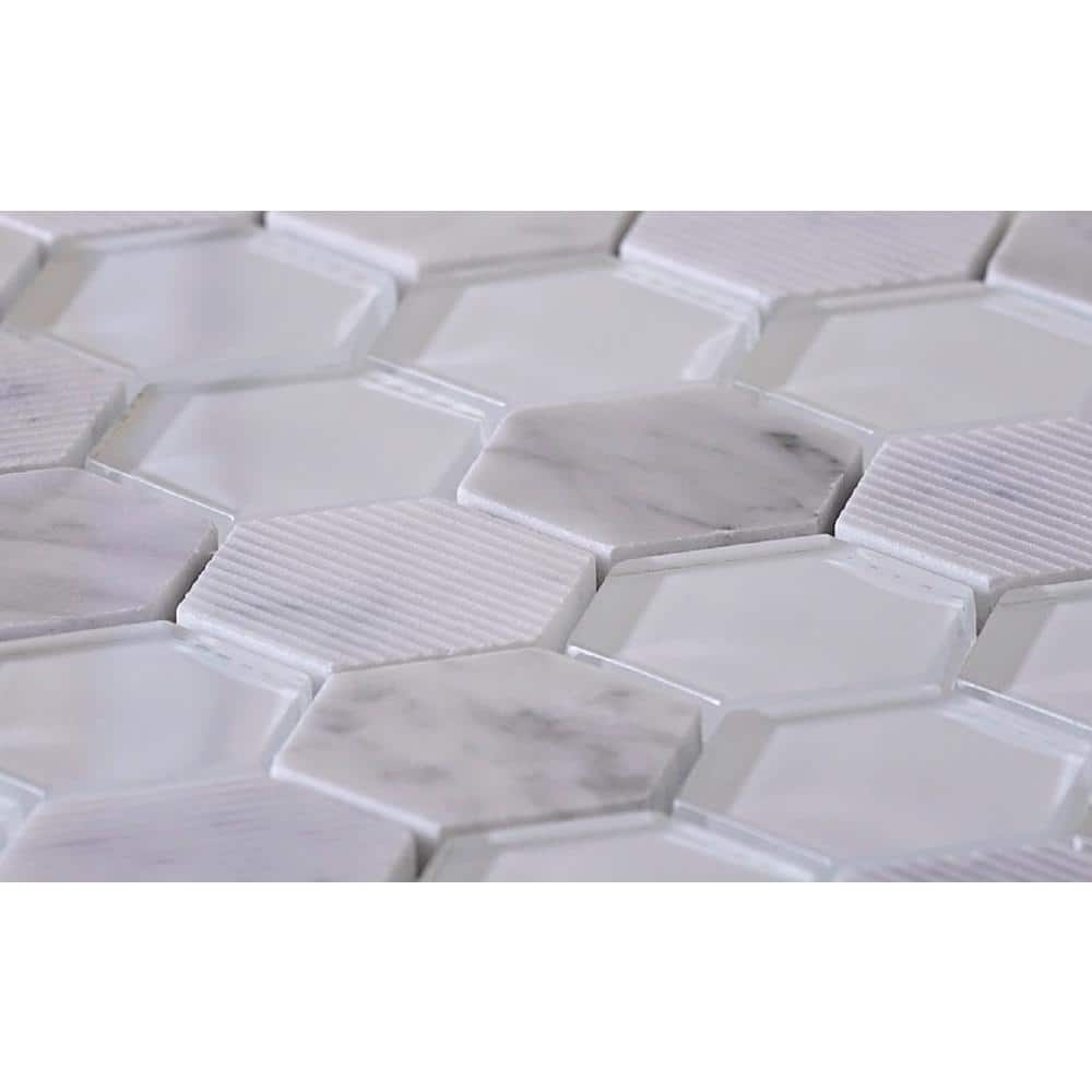 Gray Hexagon Glass and Marble Mosaic Tile for Walls and Floors
